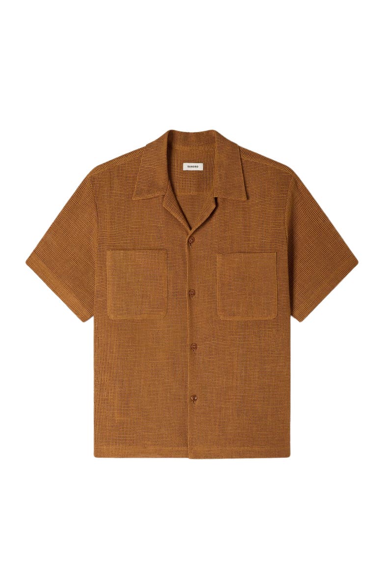 SANDRO Openwork mesh shirt, Alternate, color, Camel
