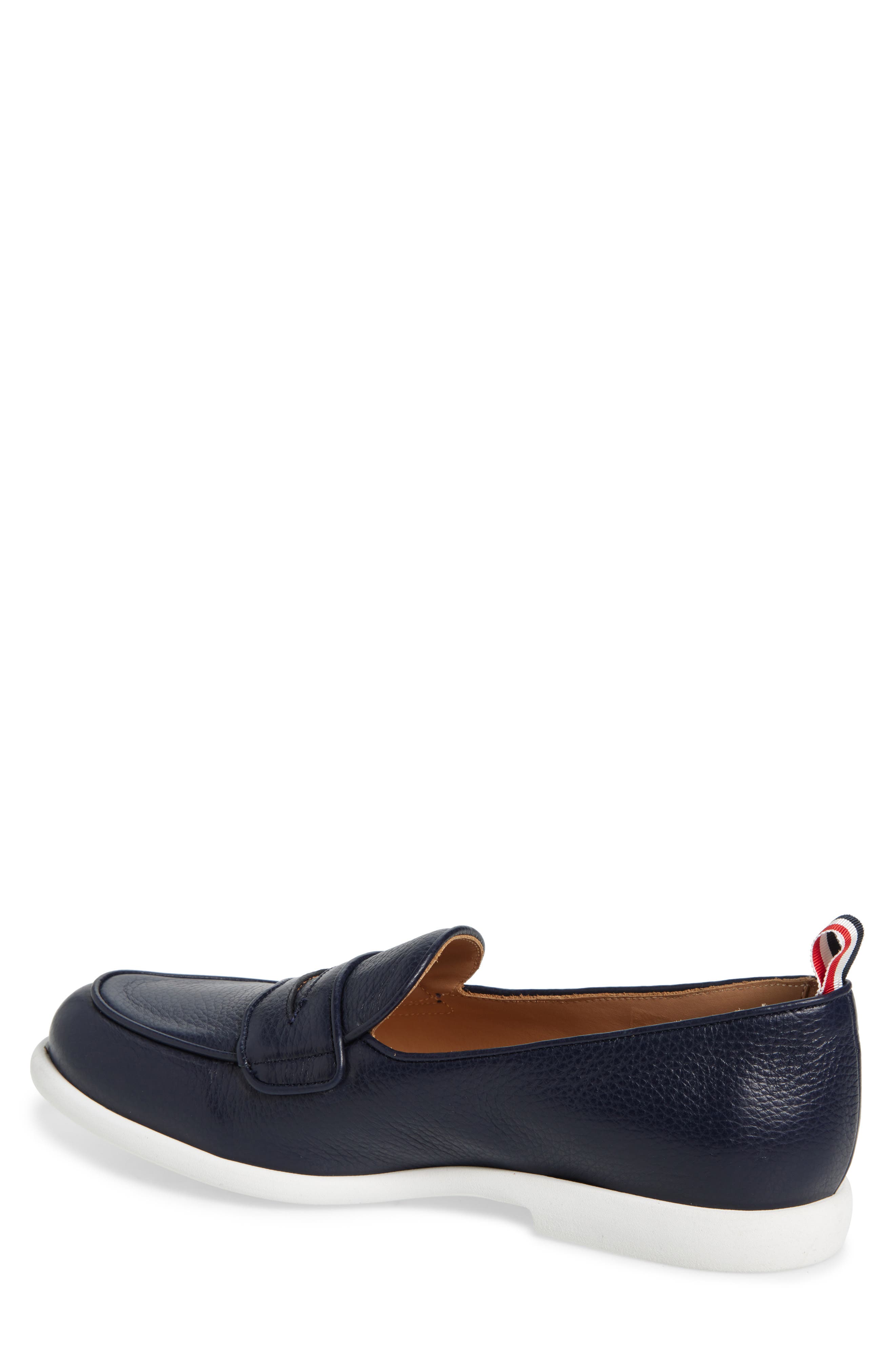 Thom Browne Varsity Square Toe Penny Loafer, Alternate, color, Navy