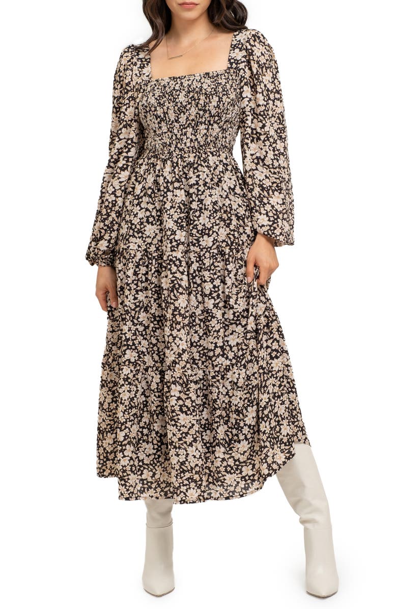 AUGUST SKY Floral Smocked Long Sleeve Maxi Dress, Main, color,