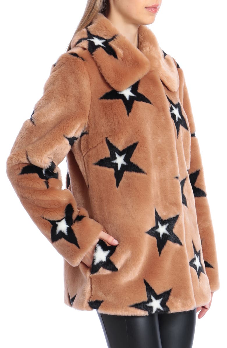 Avec Les Filles Star Print Faux Fur Swing Coat, Alternate, color,