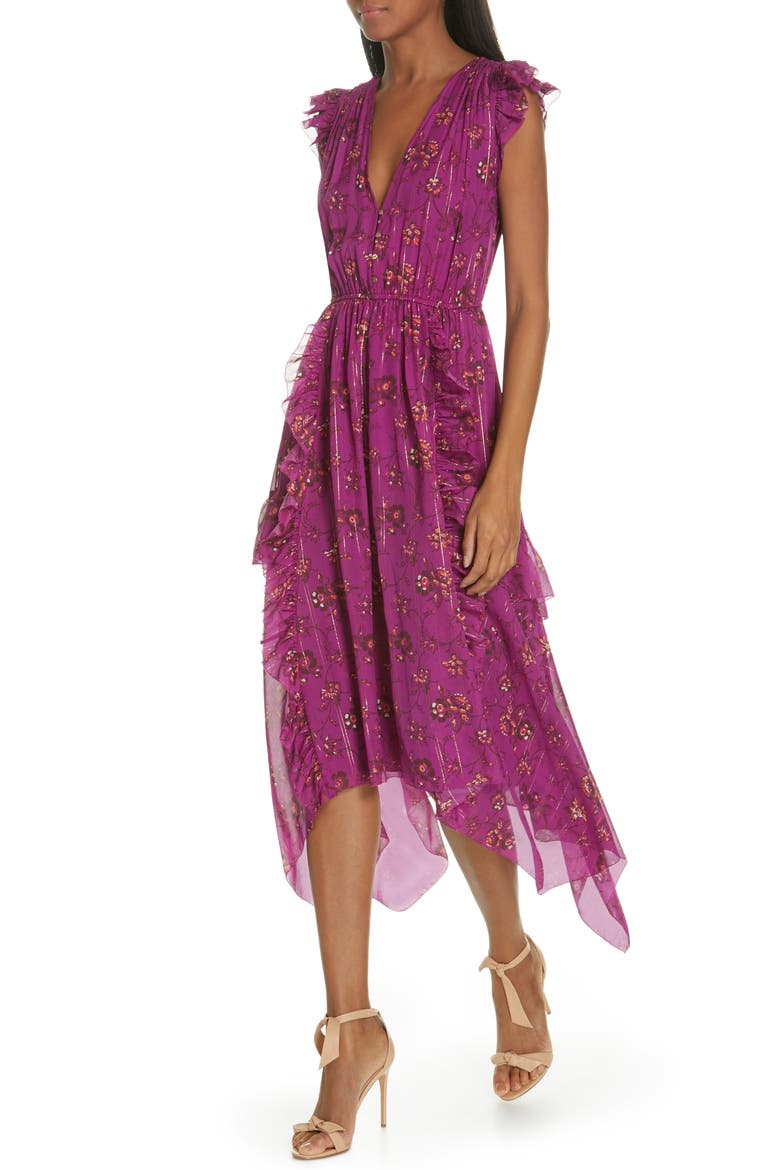 Ciel Floral Print Silk Blend Dress, Alternate, color, MAGENTA