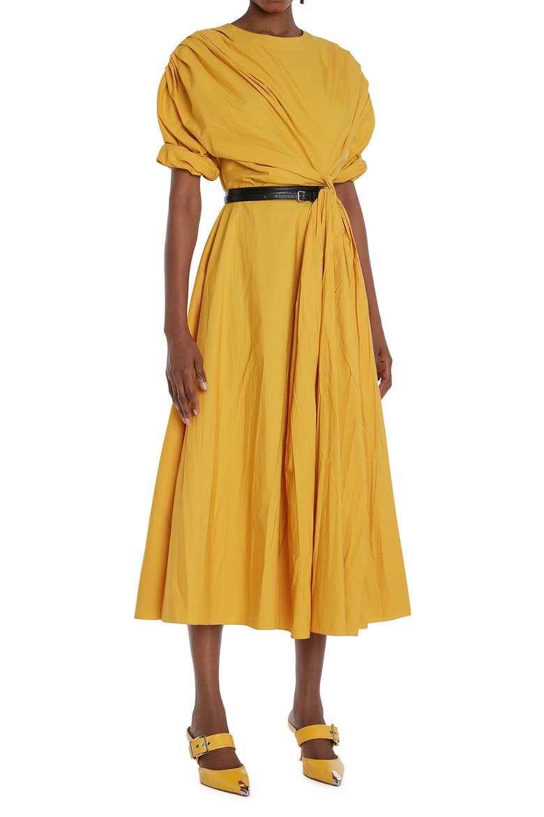 Knot Cotton Poplin Midi Dress, Alternate, color, POP YELLOW