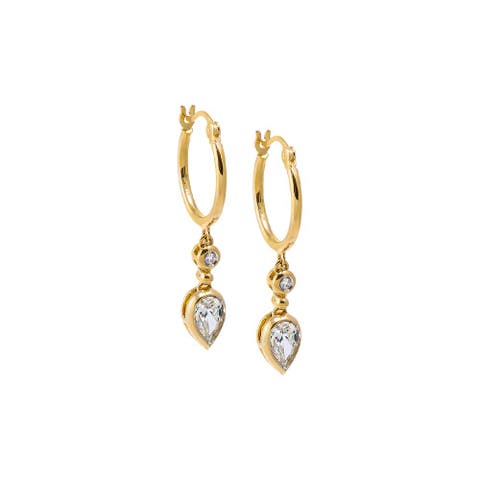 Lab Grown Diamond Solitaire X Pear Bezel Drop Huggie Earring 14K