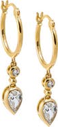 BY ADINA EDEN Lab Grown Diamond Solitaire X Pear Bezel Drop Huggie Earring 14K
