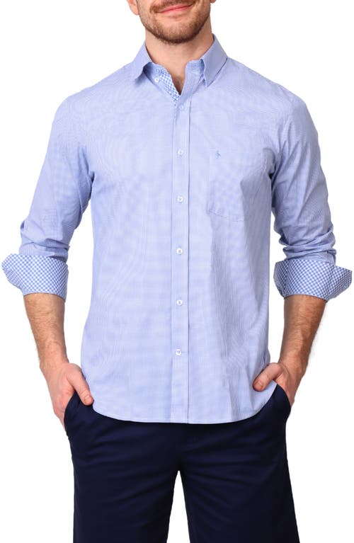 Tailorbyrd Micro Gingham Stretch Cotton Button-up Shirt In Light Blue