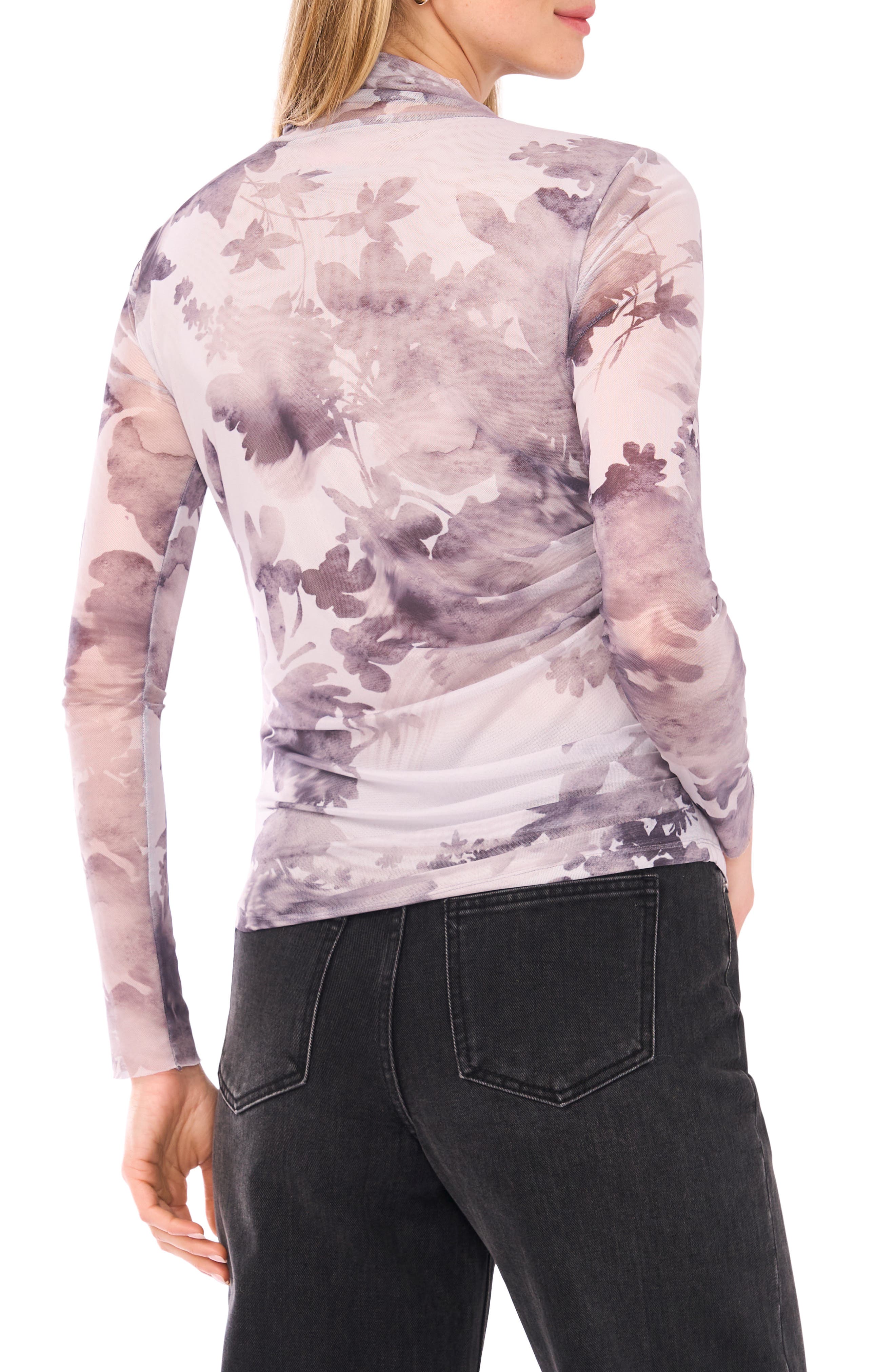 Mock Neck Long Sleeve Mesh Top - image 2
