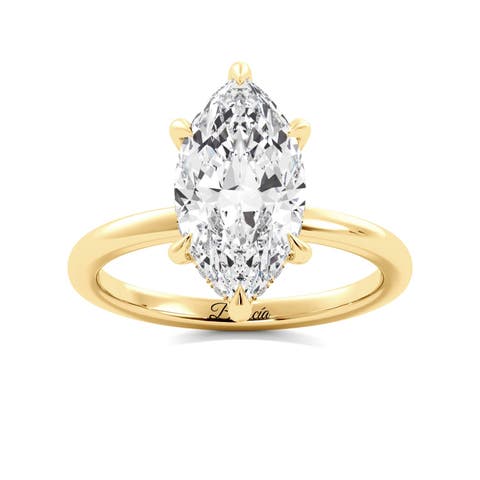 Marquise Diamond Solitaire Hidden Halo Engagement Ring