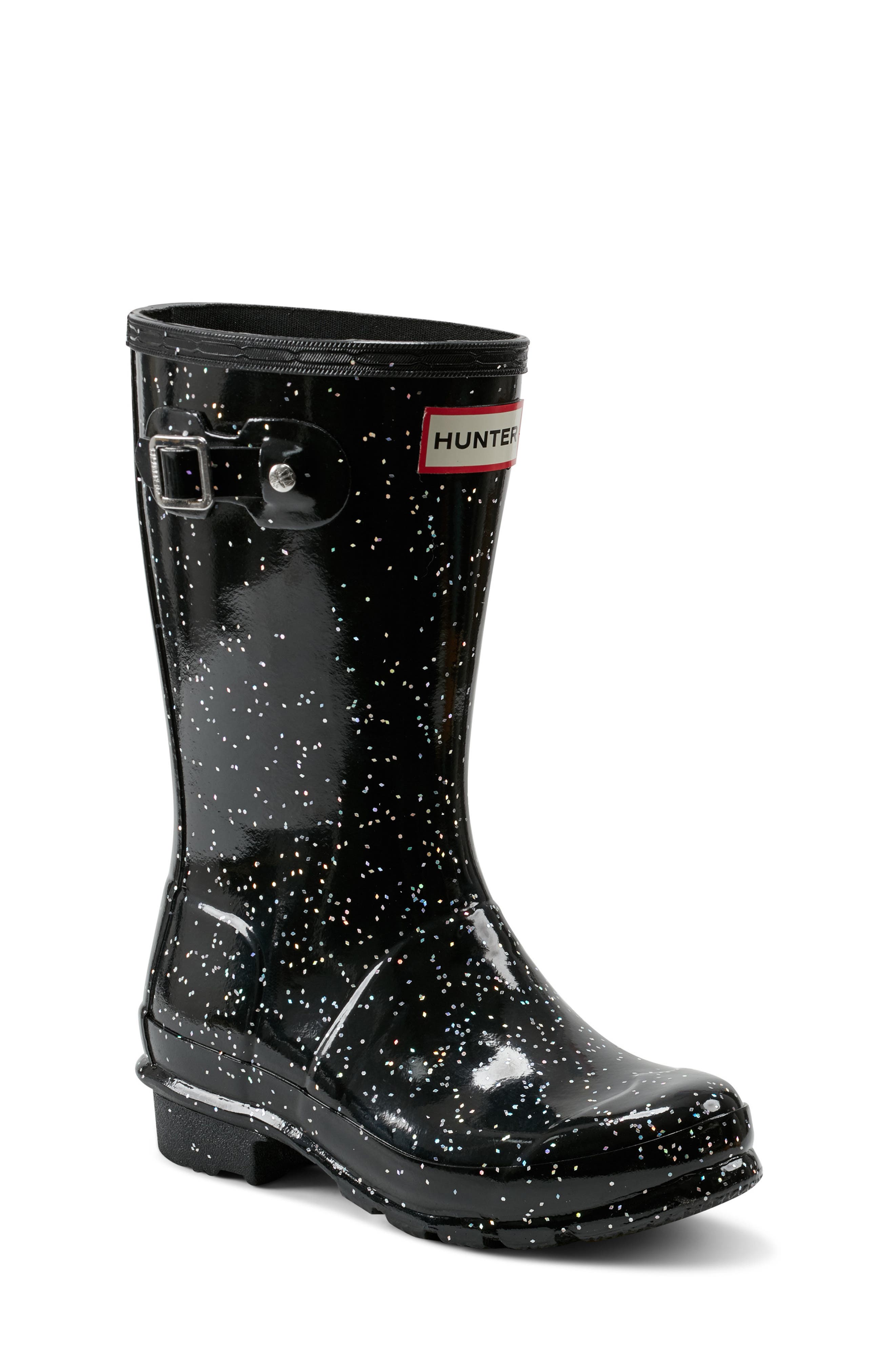 Hunter Original Giant Glitter Waterproof Rain Boot, Main, color, Black