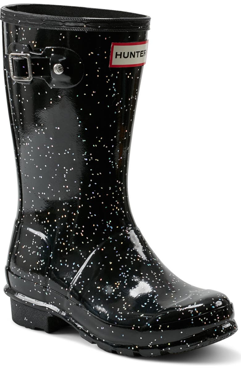 Hunter Original Giant Glitter Waterproof Rain Boot, Main, color, Black