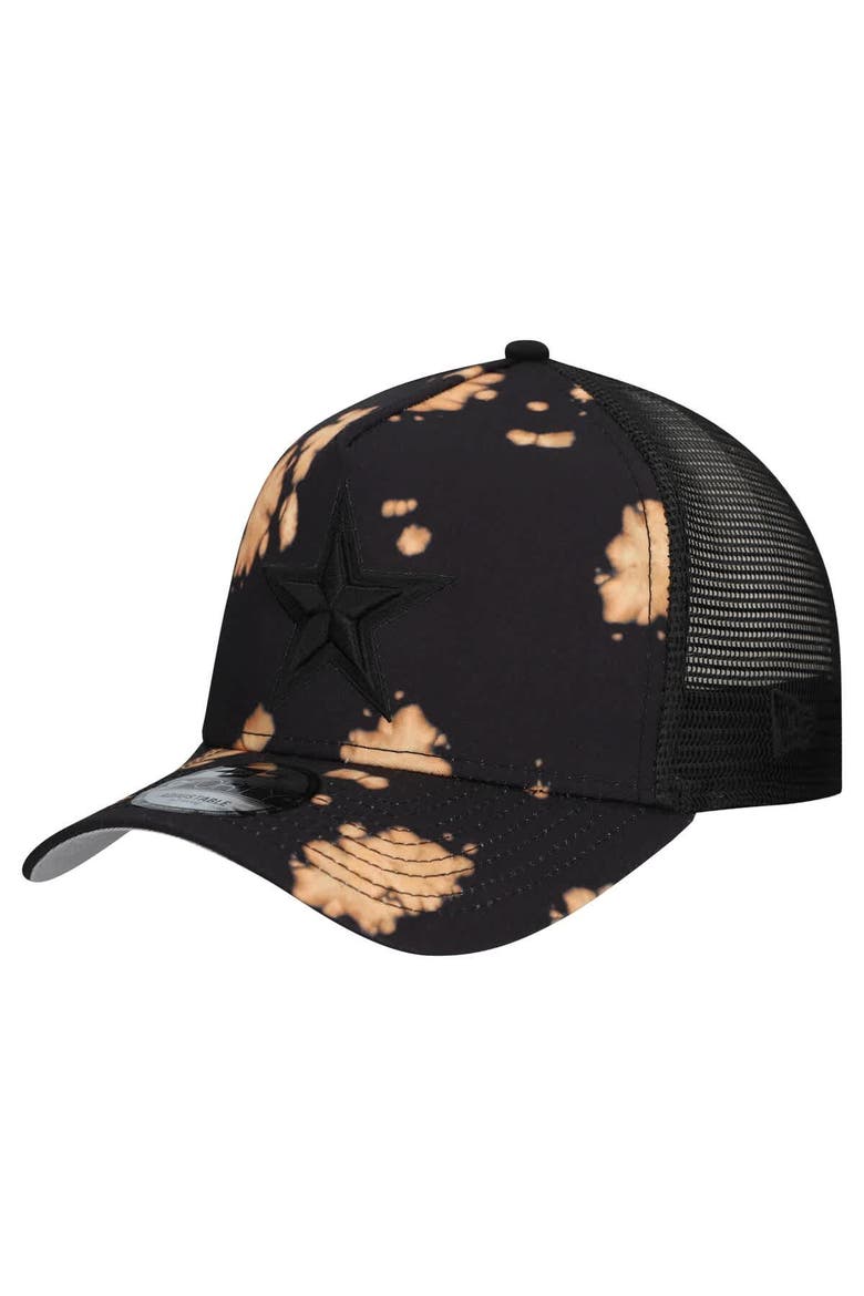 Men's New Era Black Dallas Cowboys Bleached 9FORTY A-Frame Adjustable Hat, Main, color, Black