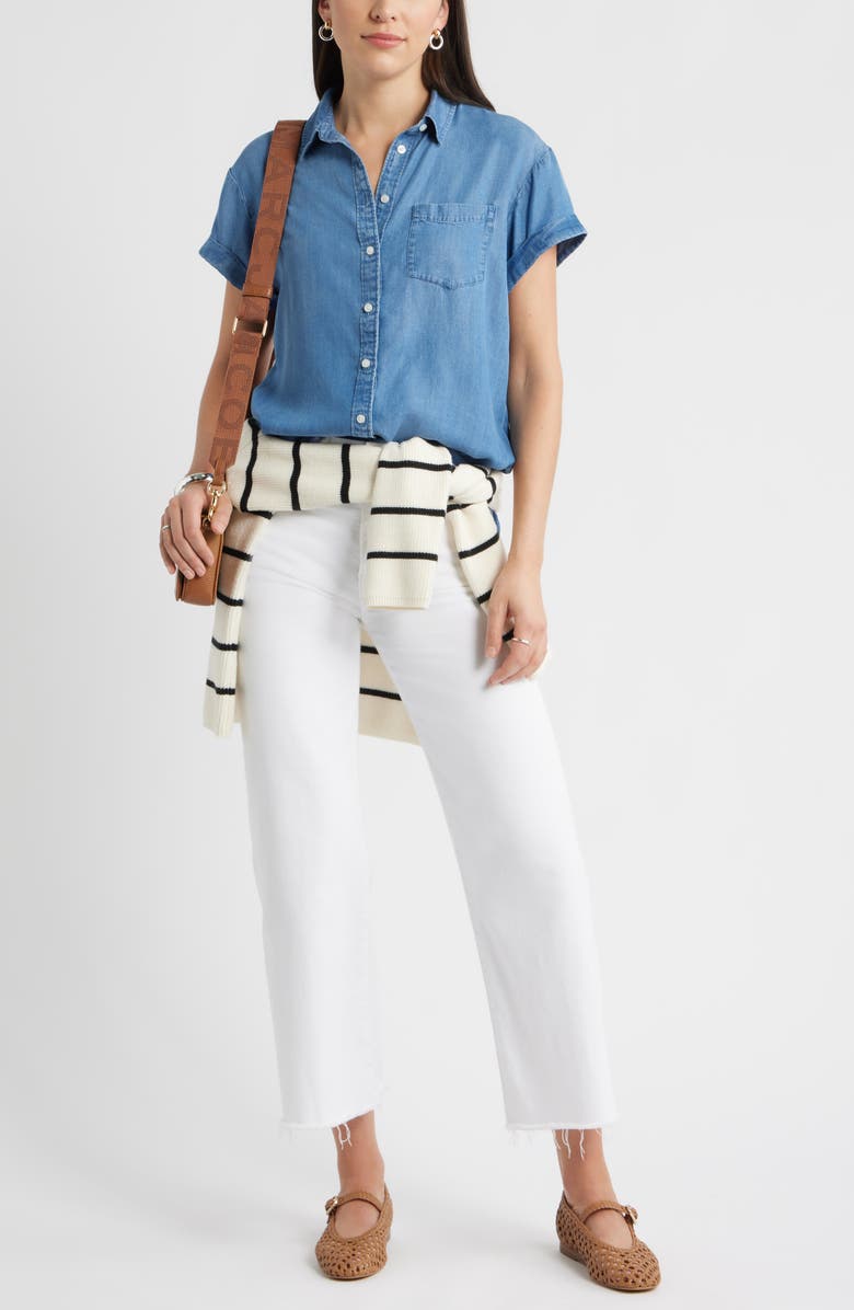 Caslon<sup>®</sup> Chambray Camp Shirt, Alternate, color, Medium Wash