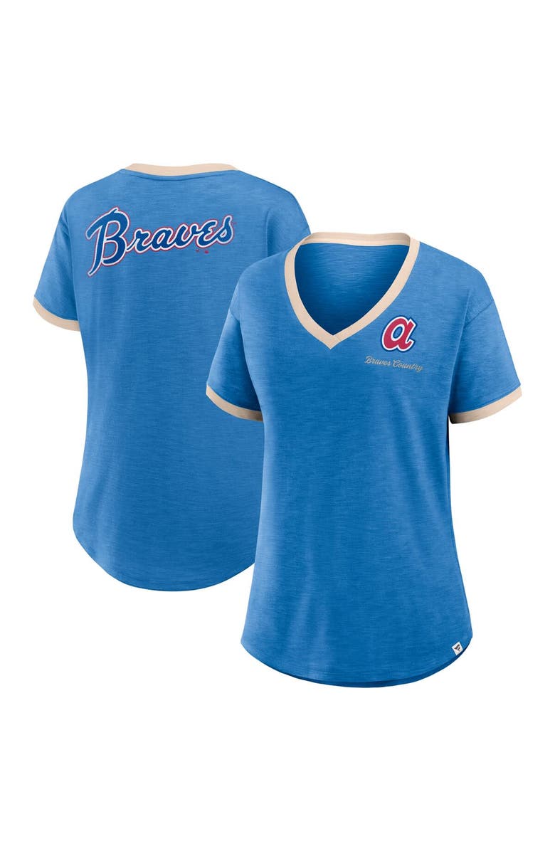 FANATICS Women's Fanatics Royal Atlanta Braves Binge Worthy Stadium Slub V-Neck T-Shirt, Main, color,