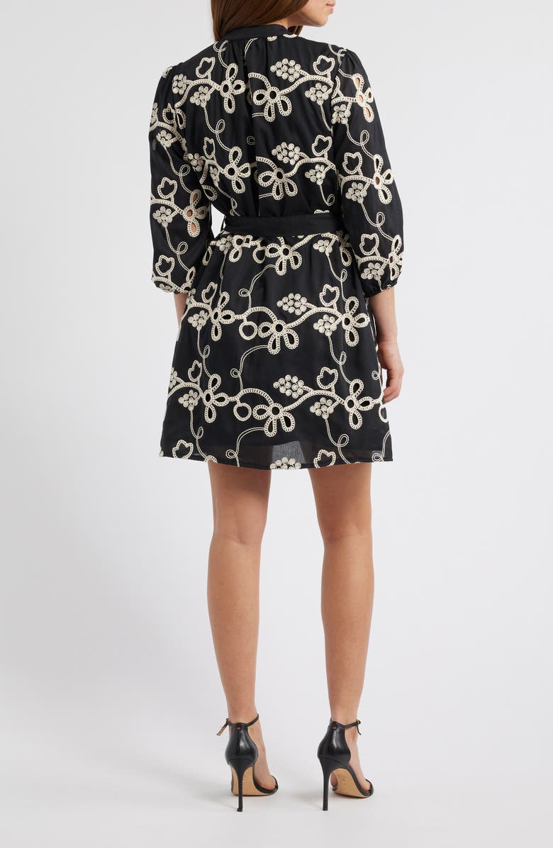 Sam Edelman Robe Embroidered Eyelet Long Sleeve Dress, Alternate, color, Black