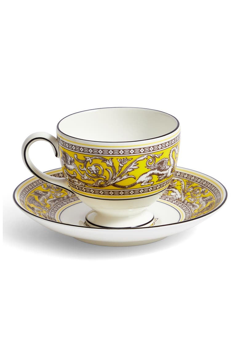 Florentine Bone China Teacup & Saucer Set, Alternate, color, CITRON