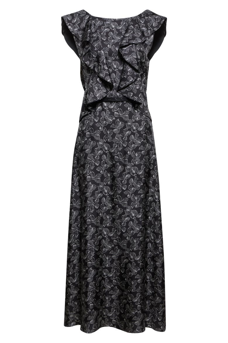 Calesse Bow Print Silk Twill Midi Dress, Alternate, color, BLACK/ WHITE