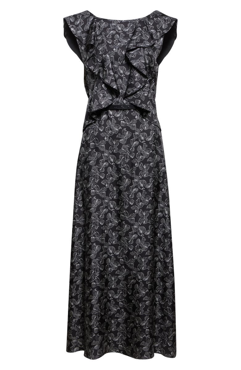 Max Mara Calesse Bow Print Silk Twill Midi Dress, Alternate, color, Black/ White