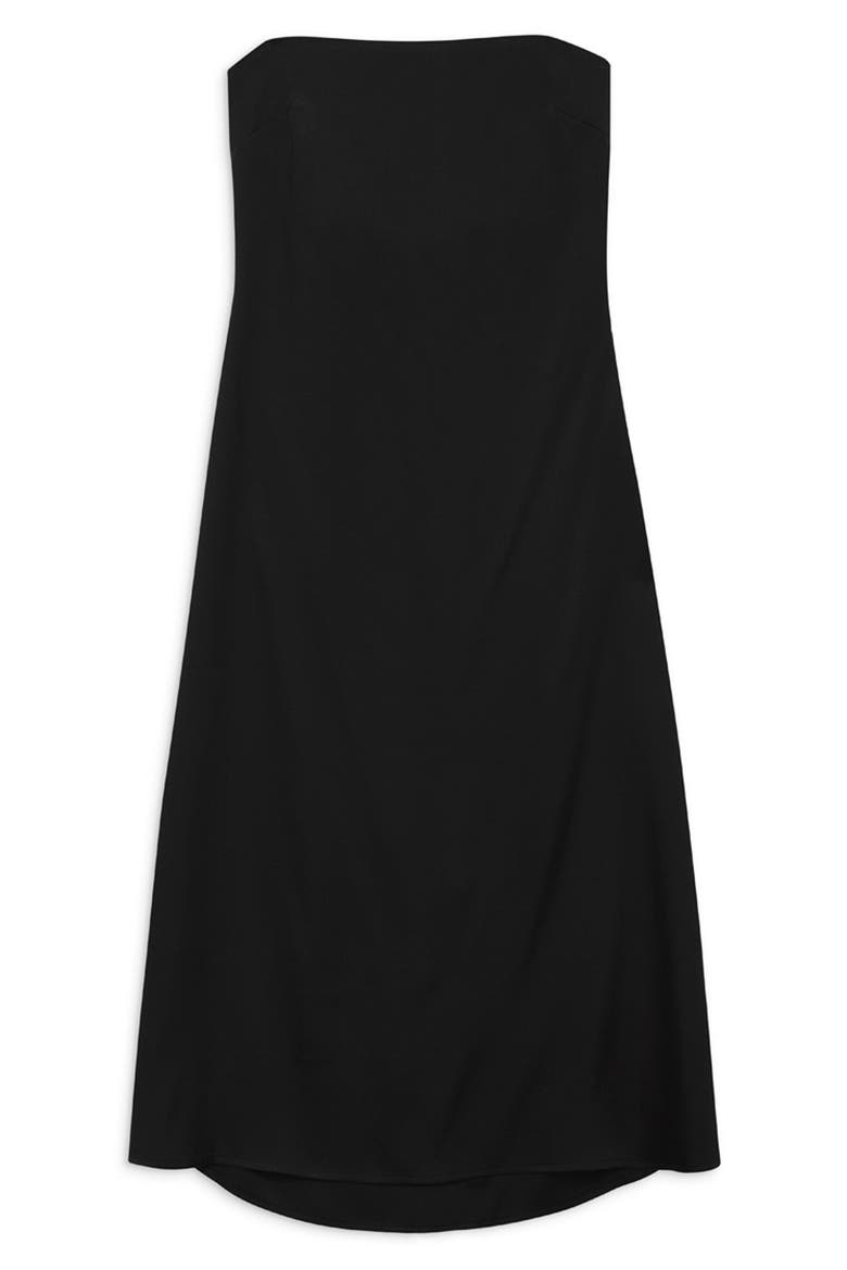 Megan Strapless Silk Midi Dress, Alternate, color, BLACK SILK