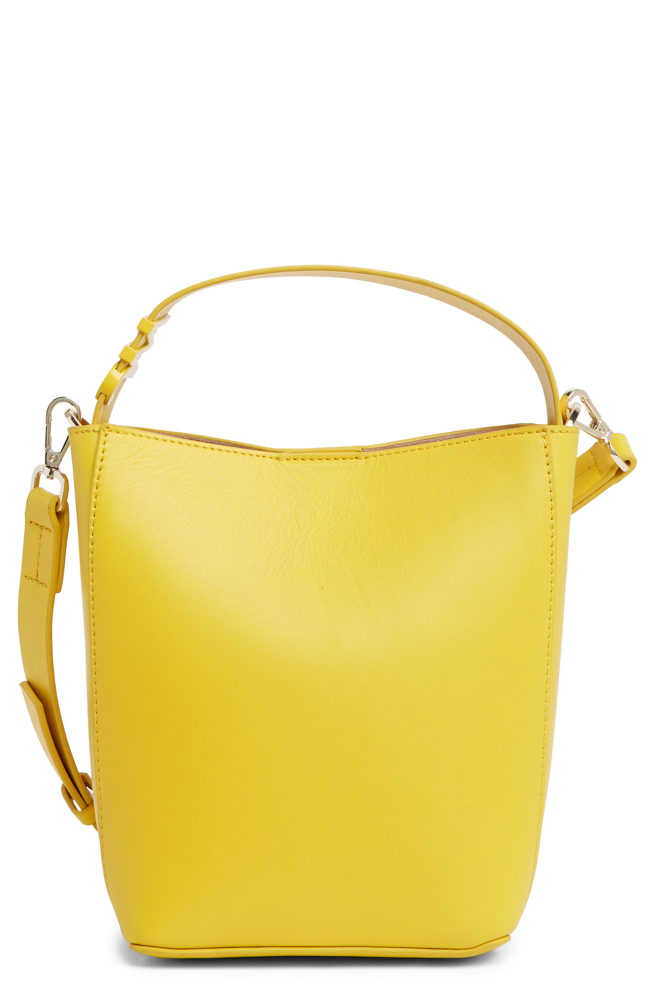 Paige Leather Bucket Bag, Main, color, SUNFLOWER
