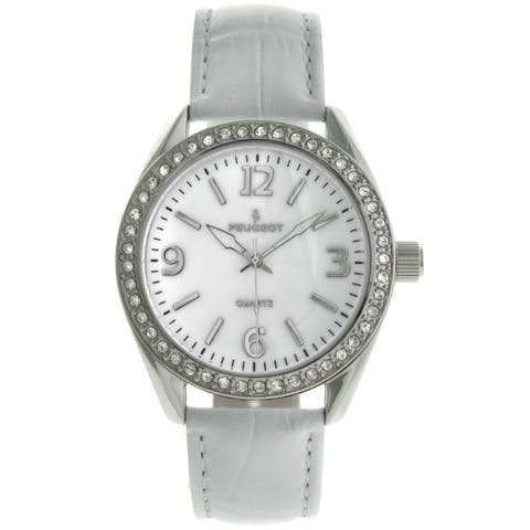 Round Crystal Accented Bezel Leather Watch - 40MM