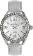 Peugeot Round Crystal Accented Bezel Leather Watch - 40MM