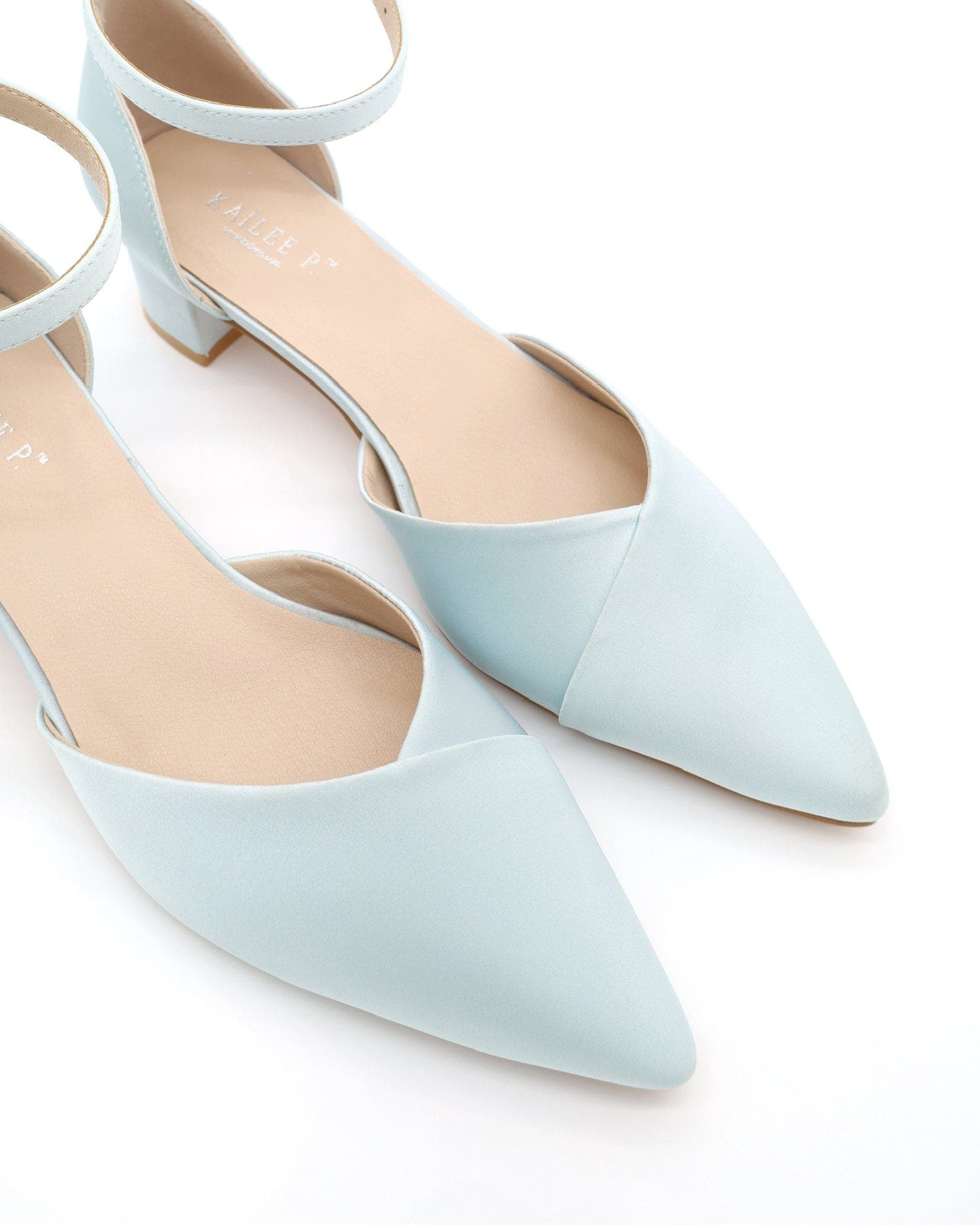 Leila Satin Pointed Toe Low Block Heels Wedding Shoes, Alternate, color, Light Blue