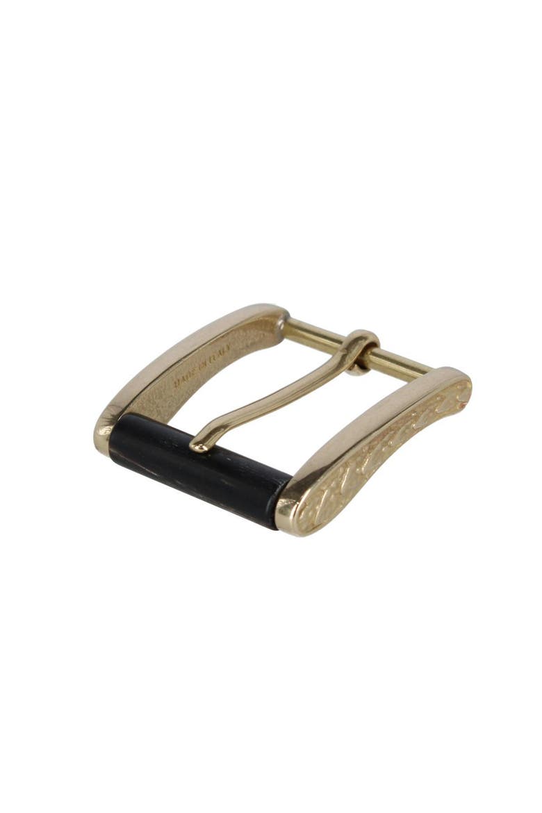 35mm Italian Side Detailed Solid Brass with Black Stag Horn Roller Harness Belt Buckle, Alternate, color, Polished Brass