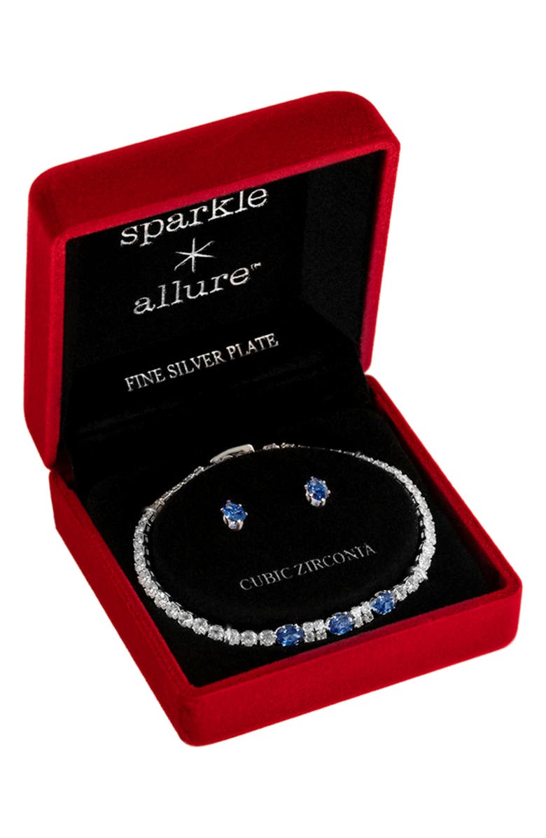 Danecraft Cubic Zirconia Tennis Bracelet & Stud Earrings Set, Main, color, Metallic Silver