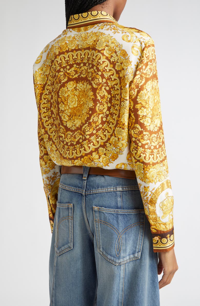 Versace Barocco 92 Silk Twill Button-Up Shirt, Alternate, color, Dark Brown Spice