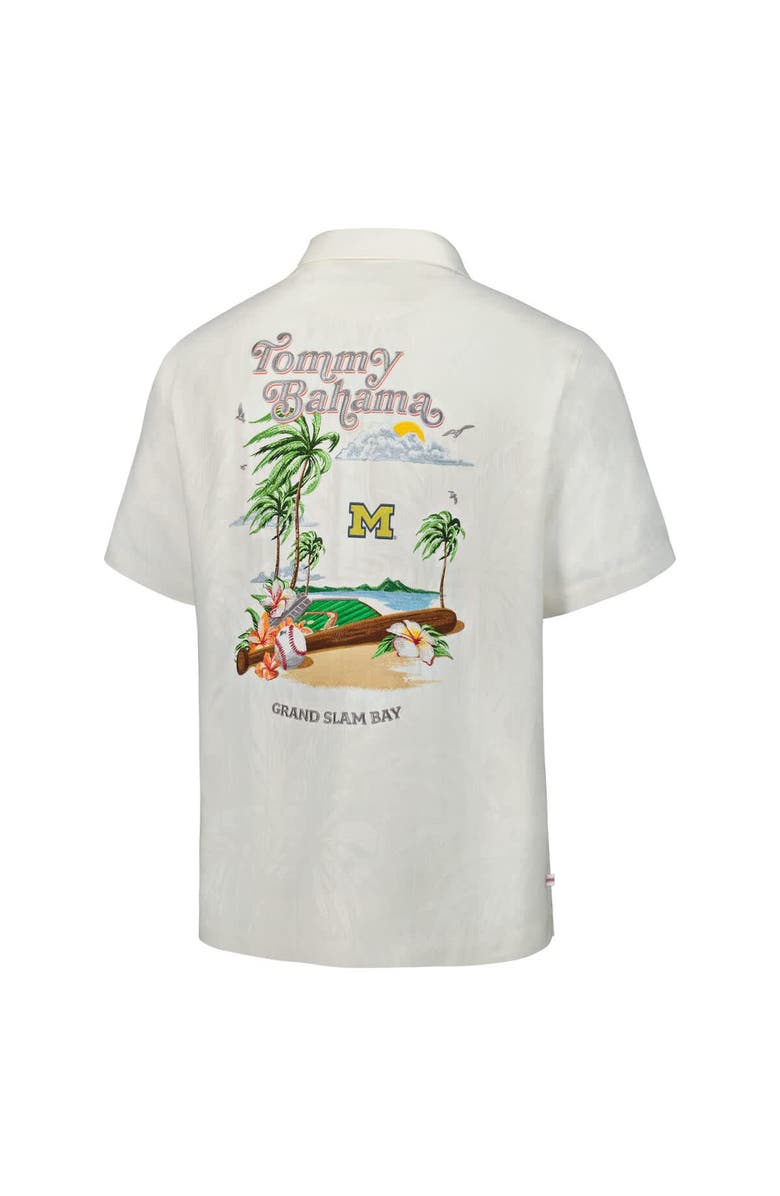 Tommy Bahama Men's Tommy Bahama White Michigan Wolverines Grand Slam Bay Camp Button-Up Shirt, Alternate, color, 