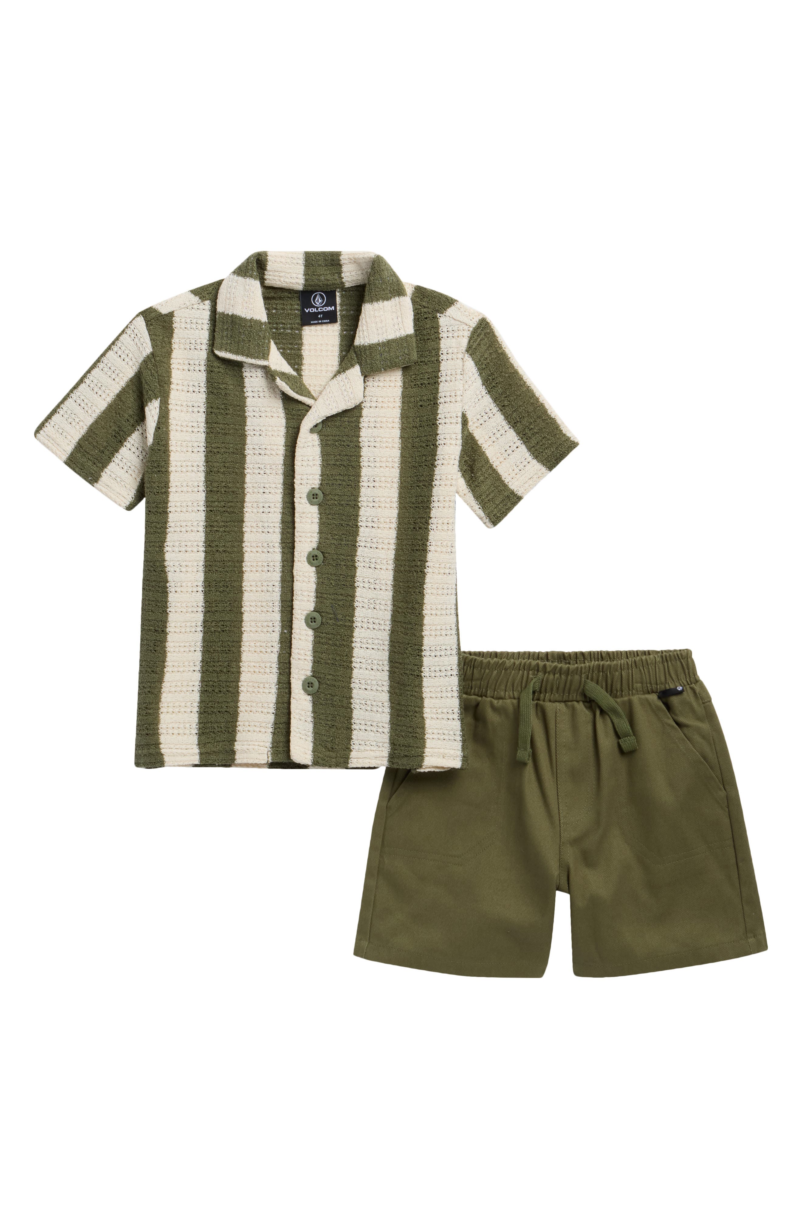 Volcom Kids' Short Sleeve Camp Shirt & Shorts Set In Green