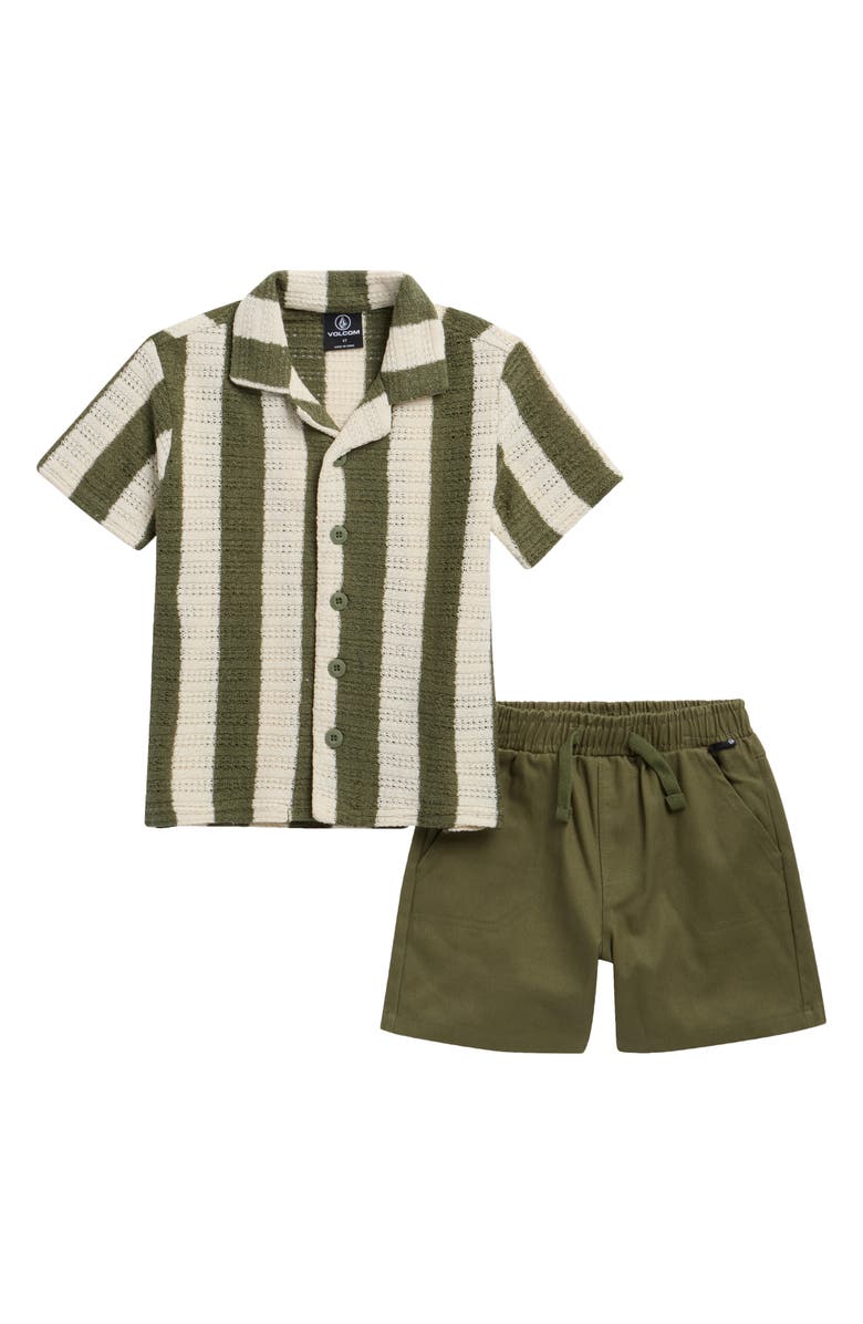 Volcom Kids' Short Sleeve Camp Shirt & Shorts Set, Main, color, Olive