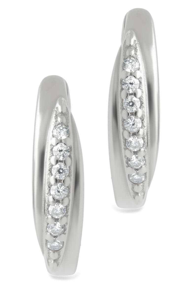 Denise Cubic Zirconia Pavé Huggie Hoop Earrings, Alternate, color, SILVER