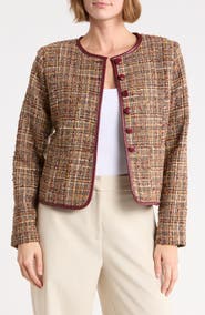 T Tahari Tweed Crop Jacket with Faux Leather Trim