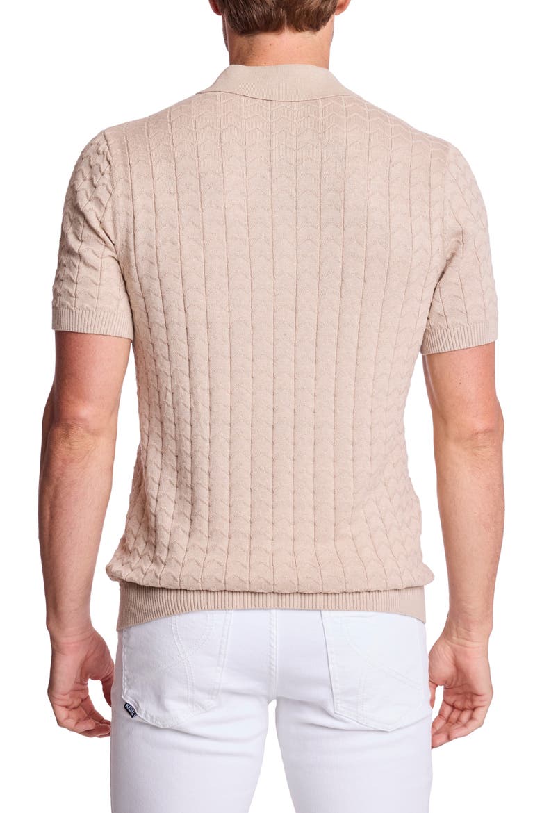 Trim Fit Zigzag Knit Polo, Alternate, color, SANDY OATMEAL