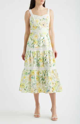Print Lace Trim Sleeveless Midi Dress