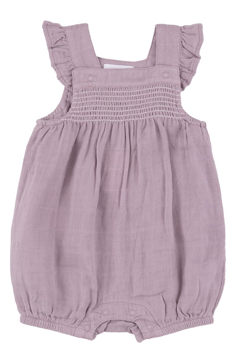 Angel Dear Smocked Ruffle Organic Cotton Short Overall Romper, Main, color, 
