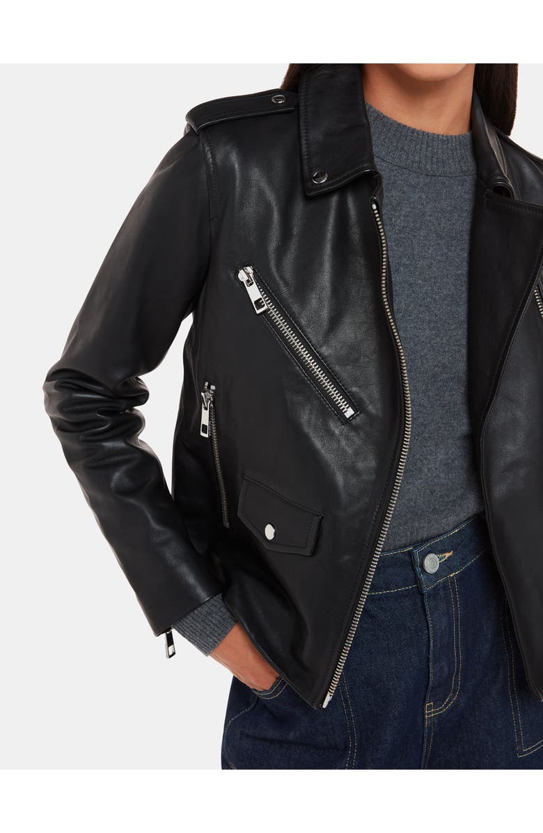 Whistles Agnes Pocket Leather Jacket, Alternate, color, Black