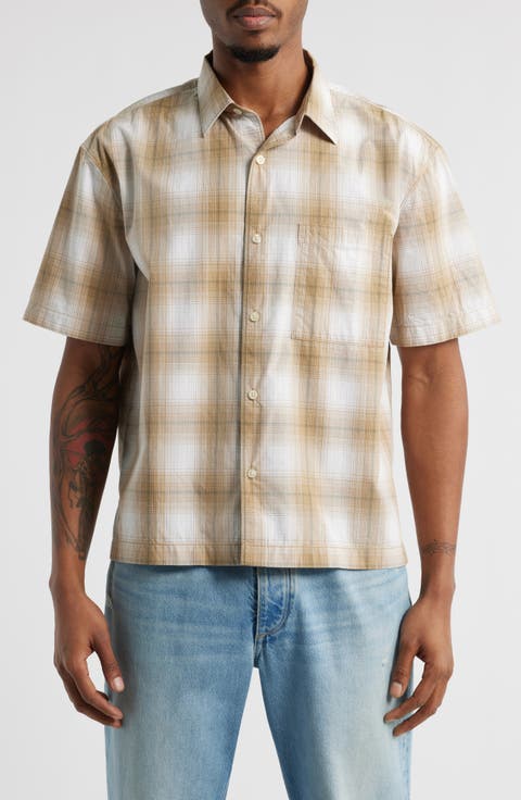 Boxy Plaid Short Sleeve Button-Up Shirt