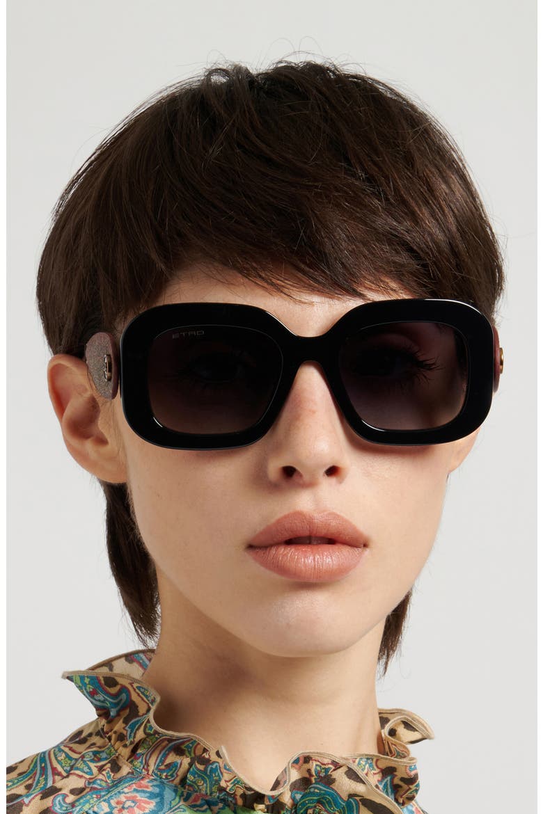 52mm Gradient Rectangular Sunglasses, Alternate, color, BLACK/ DARK GREY