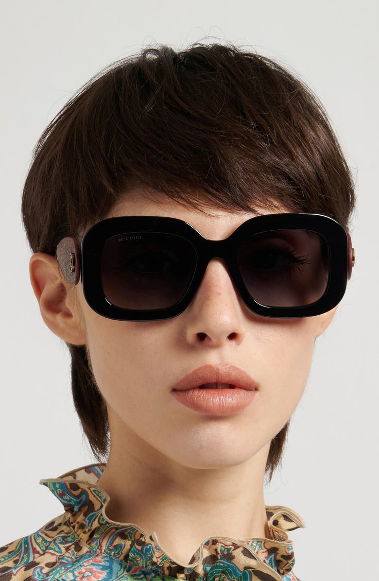 Etro 52mm Gradient Rectangular Sunglasses, Alternate, color, Black/ Dark Grey