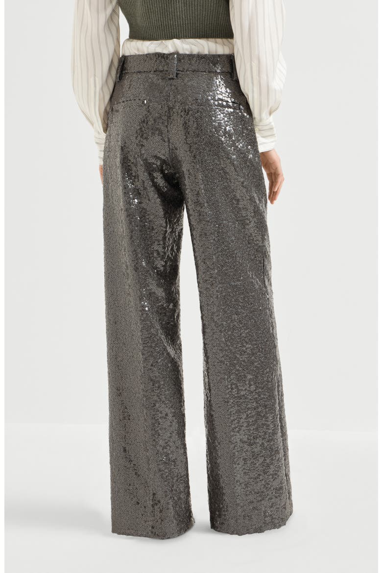 Dazzling texture embroidery loose flared trousers in virgin wool flannel, Alternate, color, Dark Grey