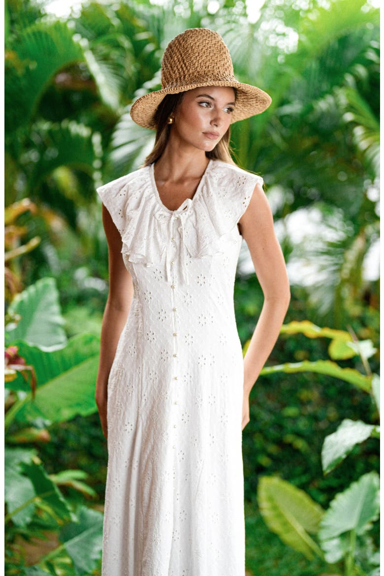 The Padar Embroidery Midi Dress, Alternate, color, White