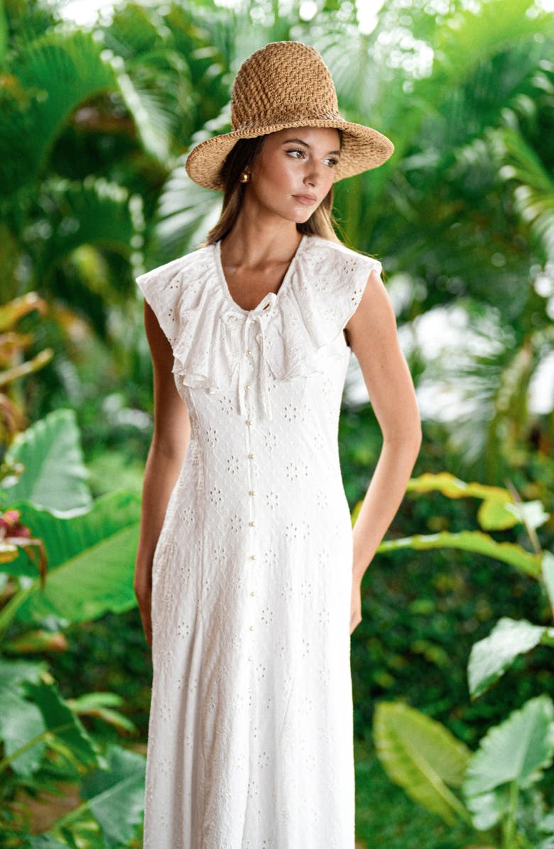 BRUNNA.CO The Padar Embroidery Midi Dress, Alternate, color, White