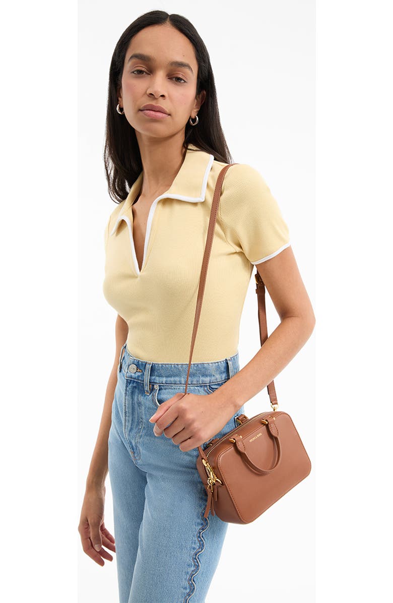 Veronica Beard Boxy Top Handle Leather Bag, Alternate, color, Hazelwood