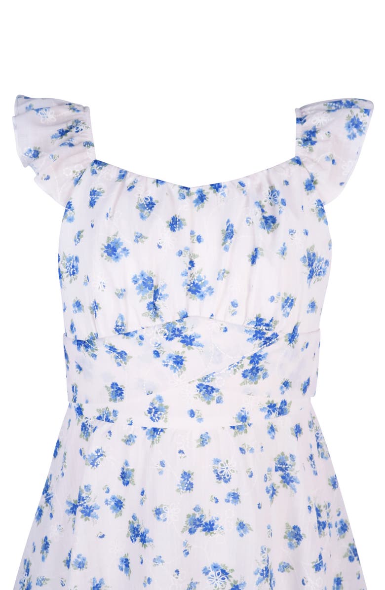 Zunie Kids' Flutter Sleeve Romper, Alternate, color, White/ Blue