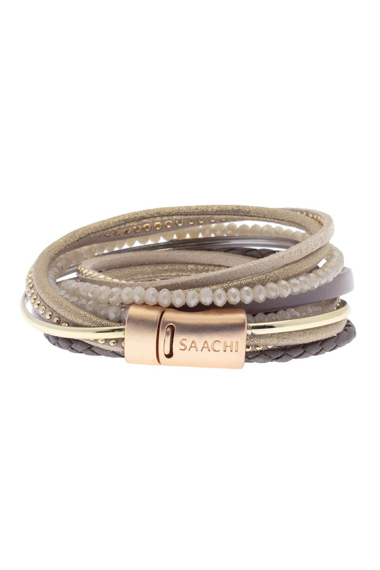 Endless Dream Beaded Multistrand Leather Wrap Bracelet, Alternate, color, TAUPE