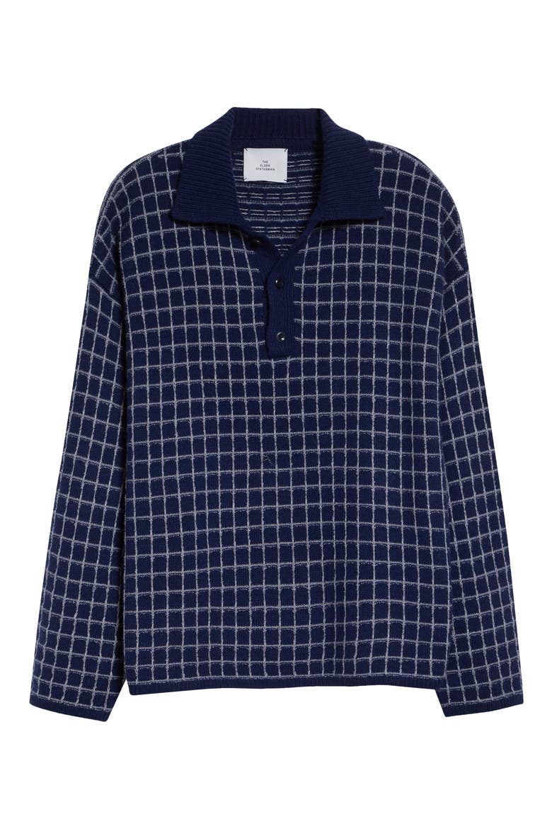 Dume Grid Cashmere Rugby Sweater, Alternate, color, SILVER GRID/ NAVY