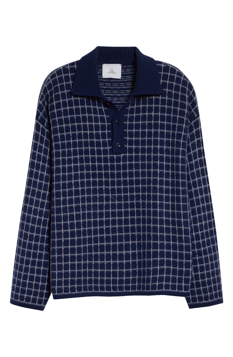 The Elder Statesman Dume Grid Cashmere Rugby Sweater, Alternate, color, Silver Grid/ Navy