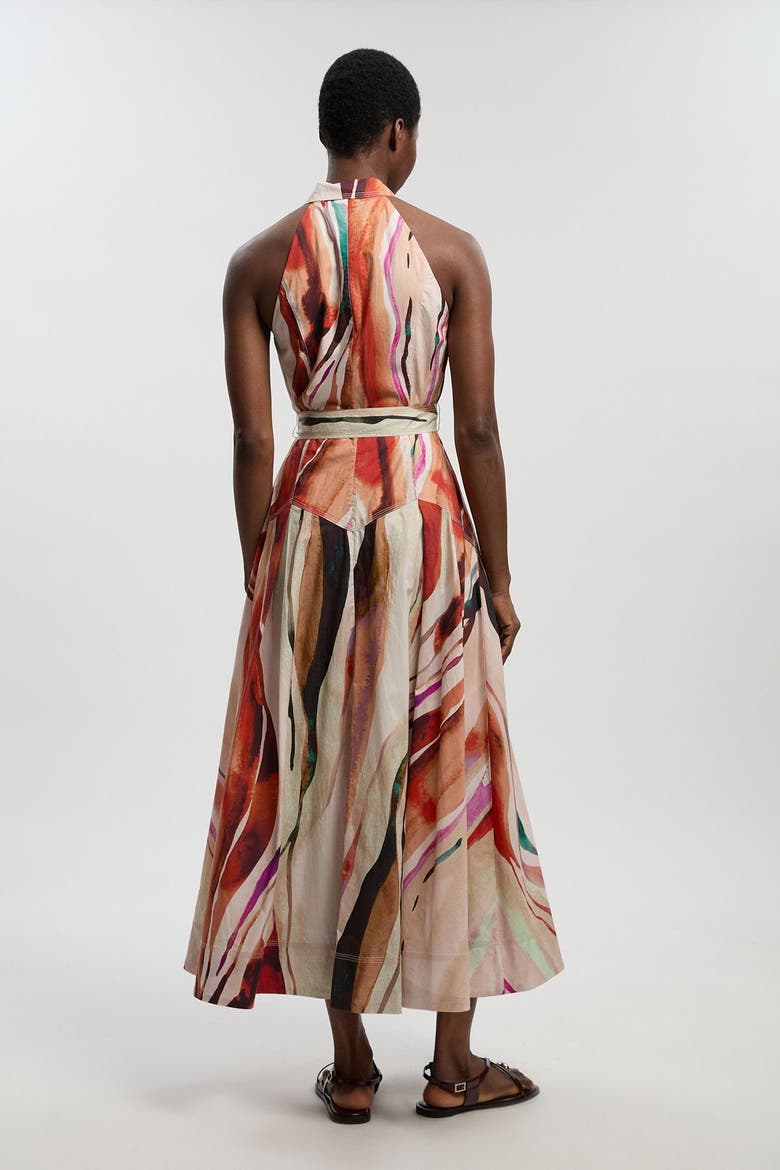 Marble Print Halter Midi Shirt Dress, Alternate, color, Multi