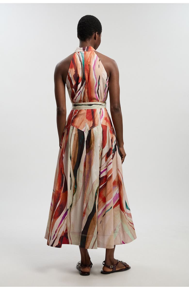 Karen Millen Marble Print Halter Midi Shirt Dress, Alternate, color, Multi